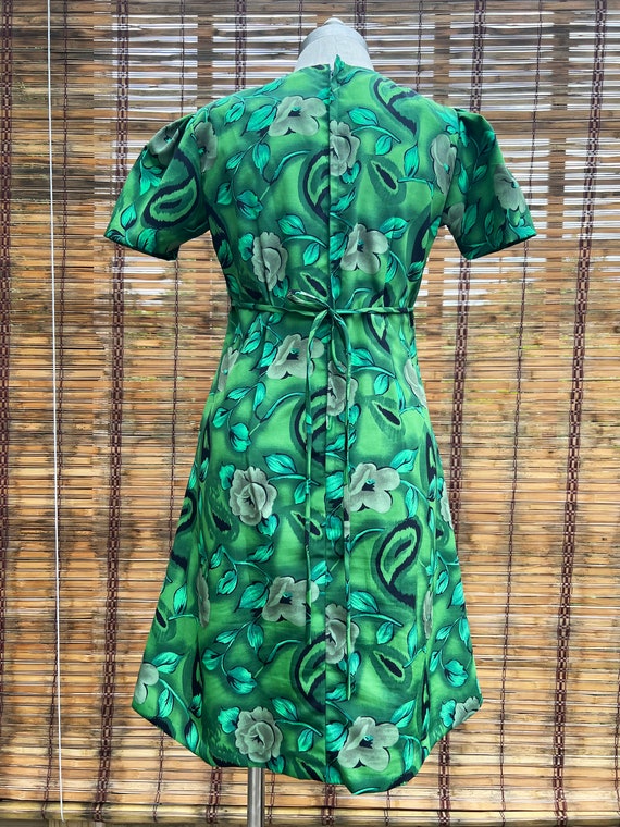 Long Sleeve Belted Puff Sleeve Green Elegant Dress