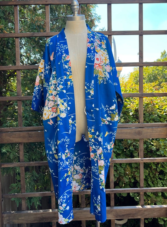 Japanese Floral Kimono Robe | Indigo Blue Floral … - image 4