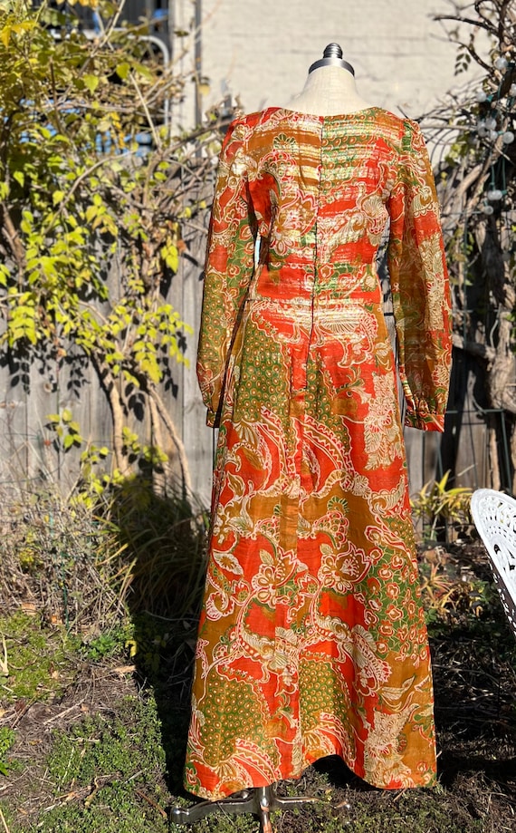 Vintage Gold Lame Paisley Maxi Dress with Sweethe… - image 7