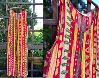 Vintage 90s Colorful Print Romper | Bold Tribal Print Jumpsuit, Size S/M