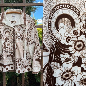 70s Vintage Print Shacket: Goddess Autumnal Boho Shirt Jacket (1X/XXL)