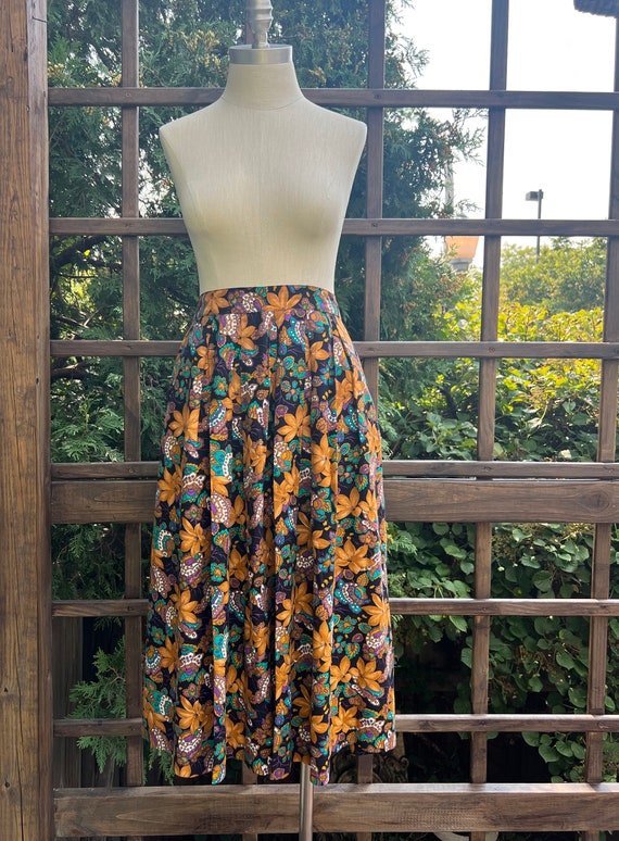 Floral Pleated Skirt in Golden Brown, Turquoise, … - image 2