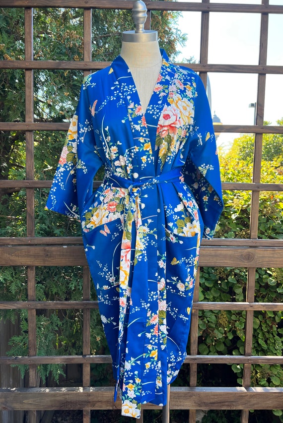 Japanese Floral Kimono Robe | Indigo Blue Floral … - image 2