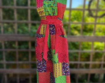 Patchwork Apron Dress | Vintage Long Bandana Print Wrap Pinafore Apron Dress