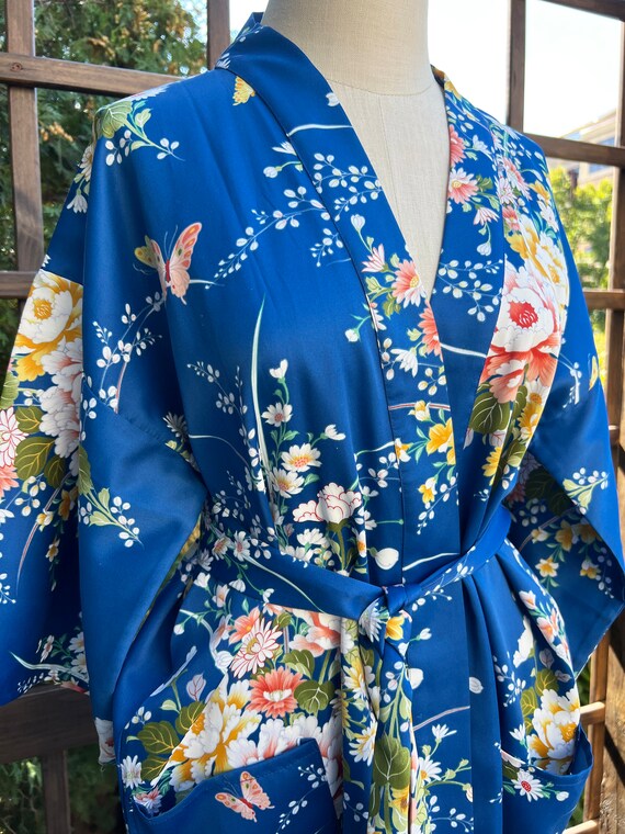 Japanese Floral Kimono Robe | Indigo Blue Floral … - image 3