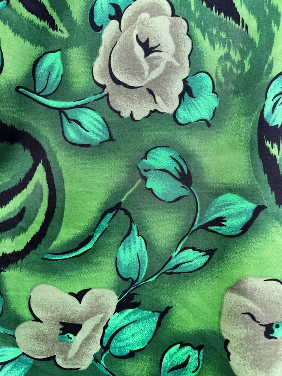 Green Floral Tiered Long Puff Sleeve Shirt Dress