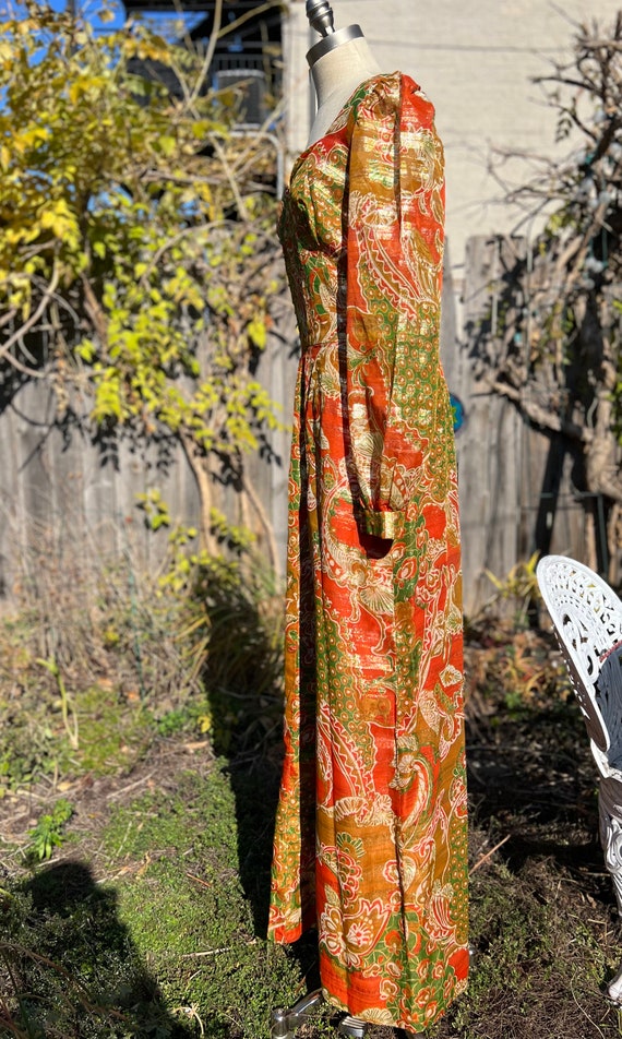 Vintage Gold Lame Paisley Maxi Dress with Sweethe… - image 5