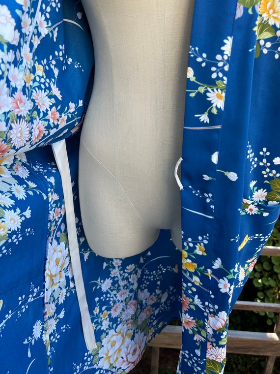 Japanese Floral Kimono Robe | Indigo Blue Floral … - image 8