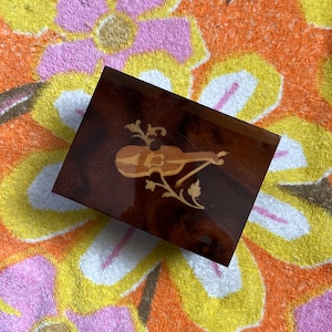 Vintage Italian Burled Wood Music Box: Violin Marquetry, Reuge Movement