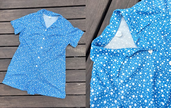 Vintage Blue Romper 3X | Vintage Button Front Polka Dot Plus Size Playsuit