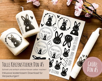 Kerzentattoos / Kerzensticker Din A5 Bogen "Ostern" inklusive Freebie für Verpackung