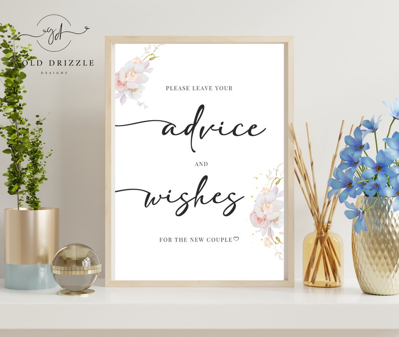 Marriage Advice Cards Wedding Wishes Cards Printable Floral Etsy