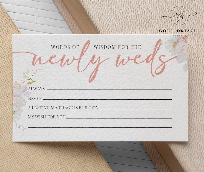 Marriage Advice Cards Wedding Wishes Cards Printable Floral Etsy