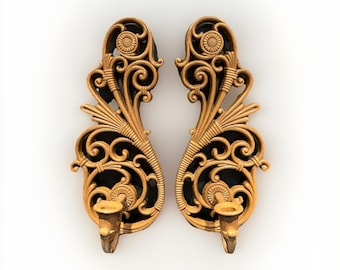 2 Vintage Homco Sconce 70s #3317 Syroco Faux Rattan Wall Hanging Candle Holder Boho