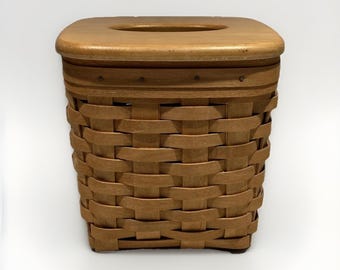 Longaberger 1977 Kleenex Tissue Box Brown With Wood Lid Vintage RARE Find