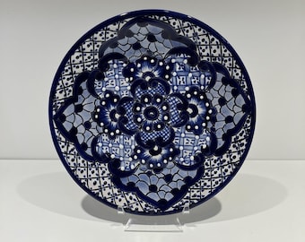 Vintage MCI Japan Octagon Plate, Blue & White Peony Floral Decor