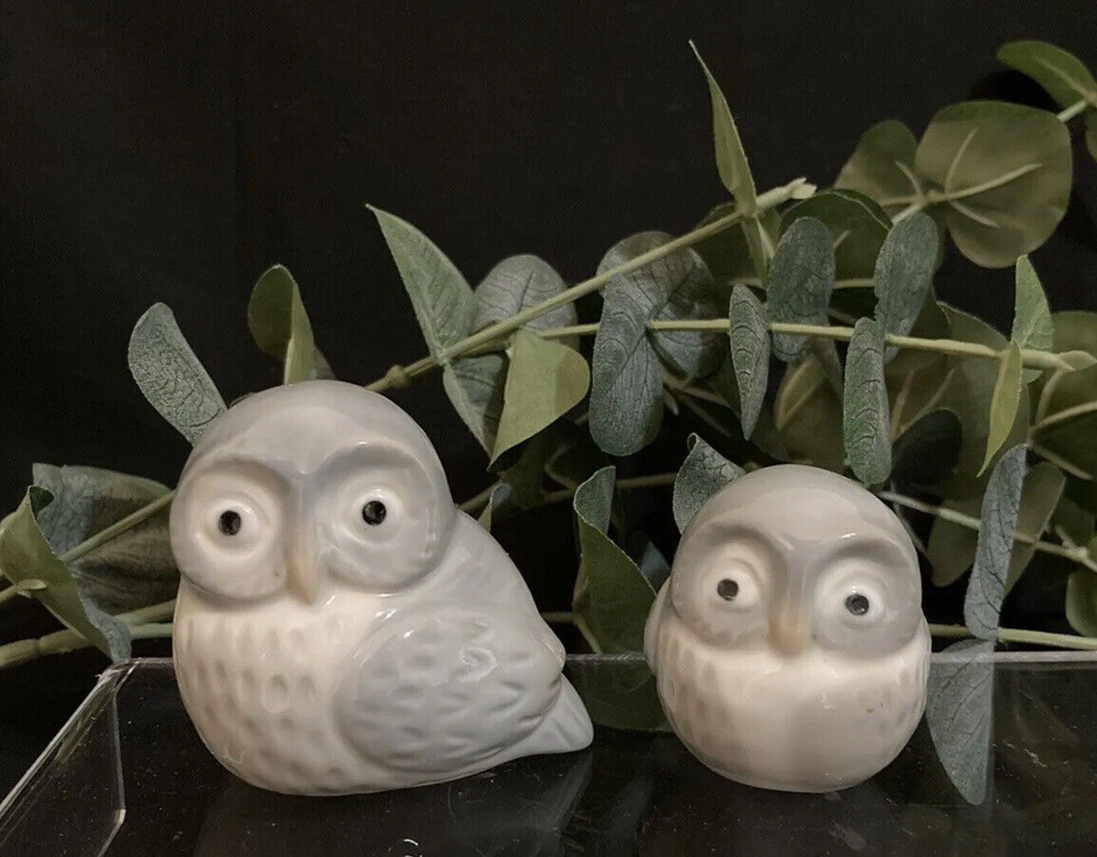 Vintage Owls Ceramic Decorative Figurines Owl Duo Light Gray (Set of 2)
