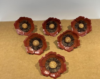 Pier 1 Red Poppy Metal Napkin Rings Set of 6 Rare HTF