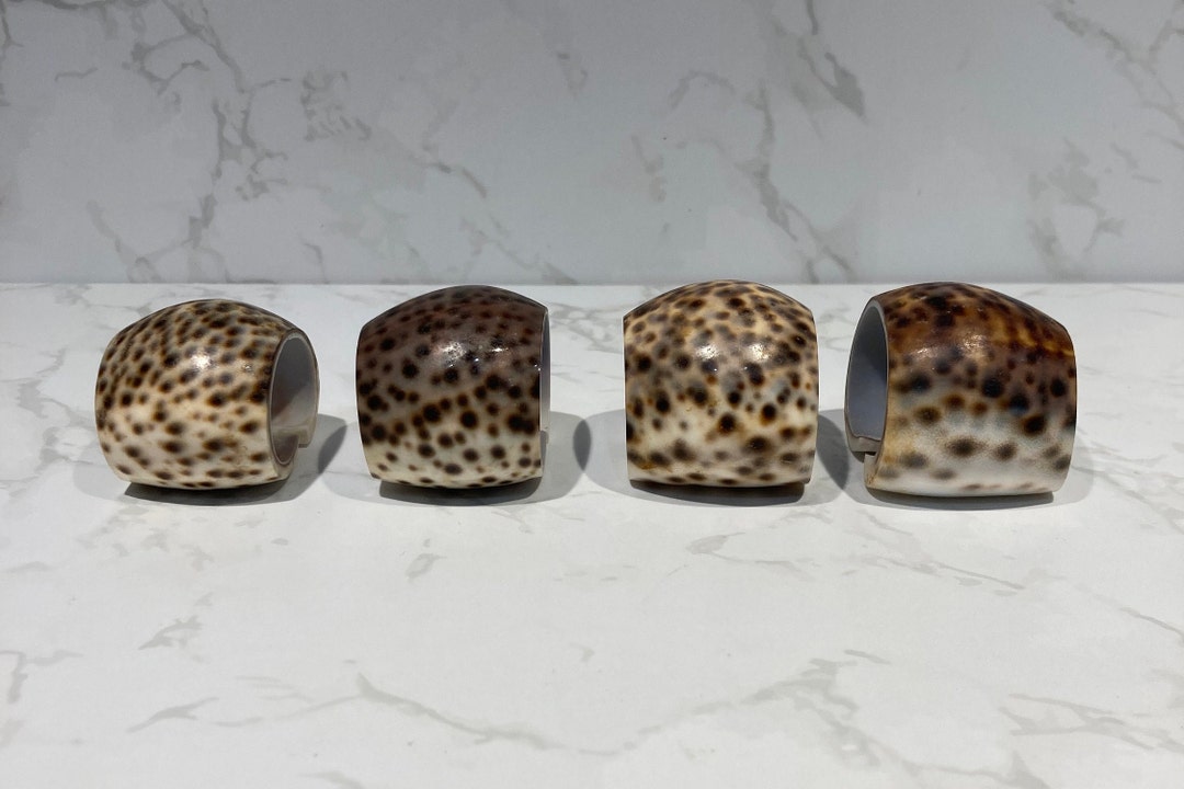 Tiger Cowrie Shell Napkin Rings. Set of 4. Beach Coastal Decor, Vintage ...