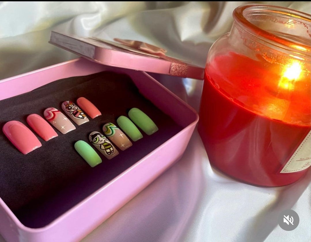 Powerpuff Girls Nails for Her Character Nail Art Fake Nails for Sale