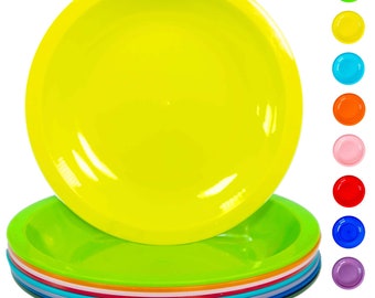 7.5 Inch Plastic Plates, Small Kid Size, Kids Plates, Toddler Plates, Snack Plates, Microwave Safe, Dishwasher Safe, Set of 9 - Rainbow