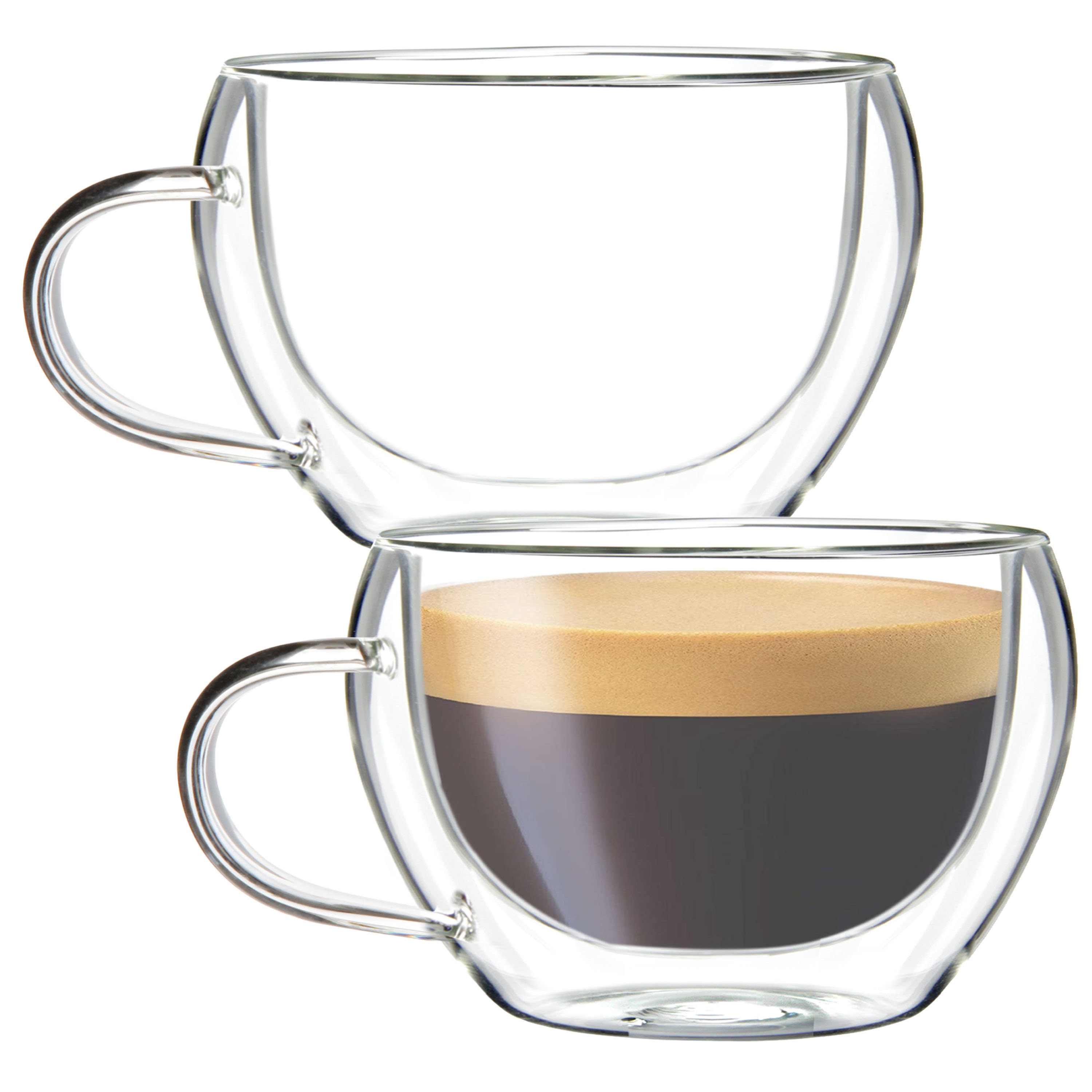 Double Wall Insulated Glass Cups Set of 2 Clear Coffee Mugs 15 oz/ 450ml, Size: Large