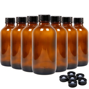 Youngever 16 Pack 4 Ounce Amber Glass Bottles with Lids, Refillable Container for Essential Oils, Vanilla Extract - Amber YE390.418
