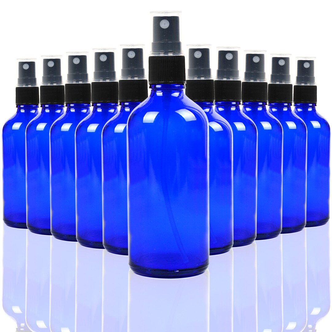 Youngever 10 Pack Empty Blue Glass Spray Bottles, 4 Ounce Refillable