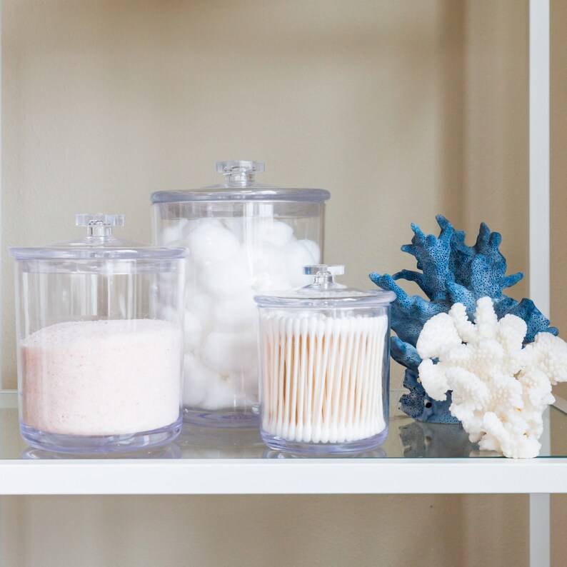 Set of 3 Apothecary Jars, 60 Ounce, 30 Ounce and 15 Ounce Clear Plastic