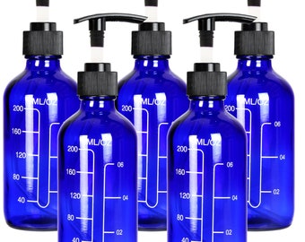 Youngever 5 Pack 8OZ Glass Boston Round Bottles, Glass Soap Dispensers with Measurement - Blue YE394.133