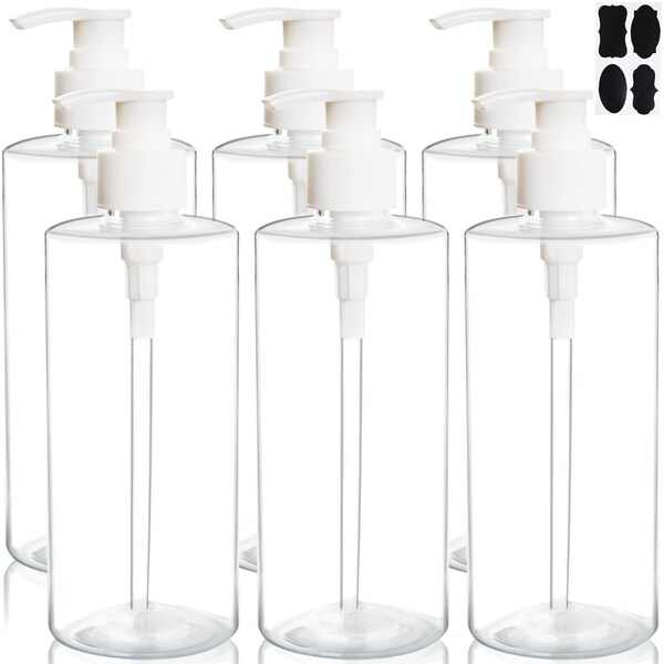 Youngever 6 Pack Clear Plastic Pump Bottles 16 Ounce, Empty Pump Bottles for Shampoo, Pump Bottles Bottles for Cleaning Solutions YE431.098