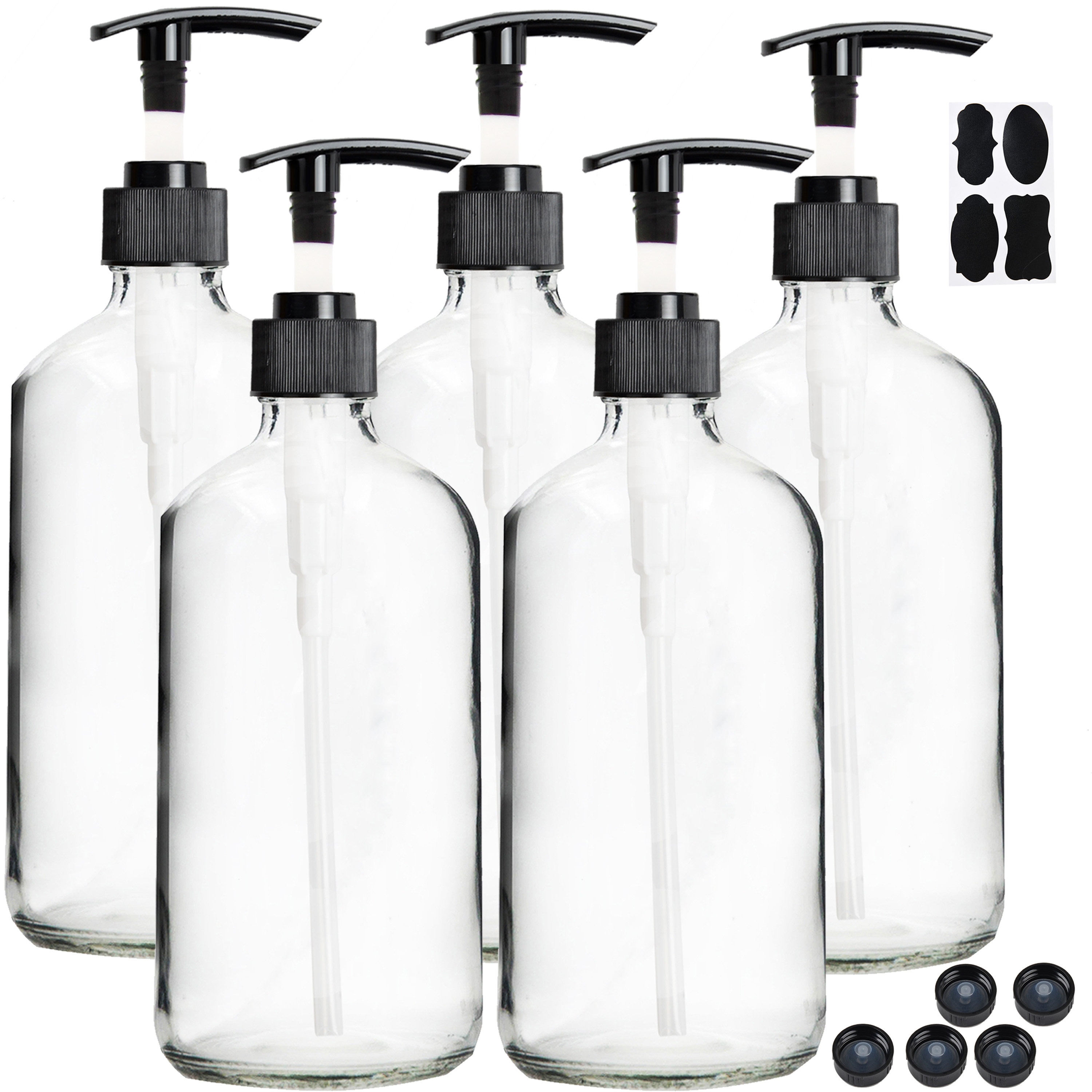 x Lent Clear Soap Dispenser with Rust Proof Pump, Waterproof Labels (2 Pack,16 oz), Soap Dispenser Bathroom, Plastic Hand Soap/Dish Soap Dispenser for