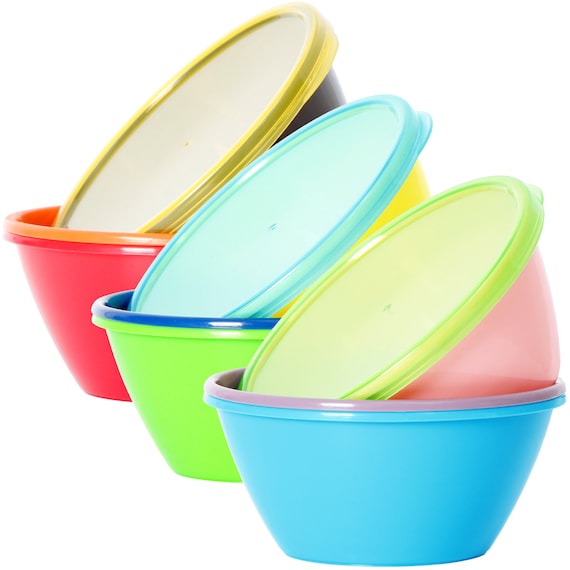 12 Ounce Plastic Bowls With Lids, Snack Bowls, Small Bowls, Food Storage  Containers, Set of 9 in 9 Assorted Colors YE390.890 