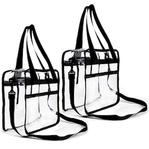 Youngever 2 Pack Clear Bag 12 X 12 X 6, Stadium Approved, Clear Tote Bag, Heavy Duty, Shoulder Straps and Zippered Top and Inside YE985.848