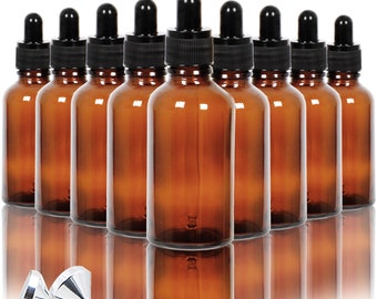 Youngever 16 Pack 2OZ Glass Dropper Bottles for Essential Oil, 2 Stainless Steel Mini Funnels - Amber YE390.425