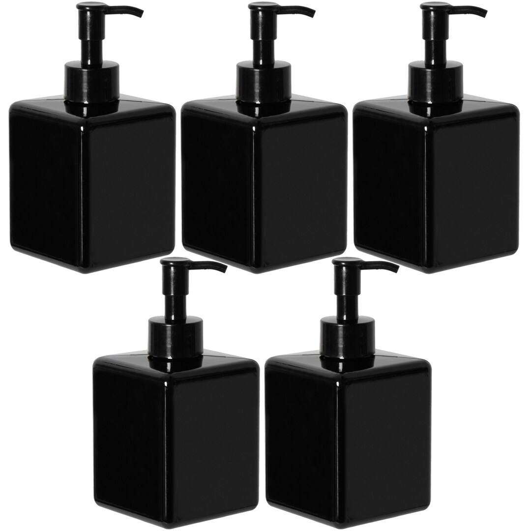 Youngever 5 Pack Black Plastic Square Pump Bottles 12 Ounce, Refillable