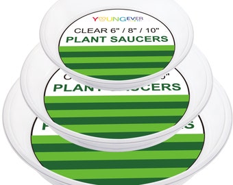 21 Pack Clear Plastic Plant Saucers, Thick Heavy Duty Plastic Saucers Flowerpot Trays, Assorted Sizes of 6, 8, 10 Inch YE391.514