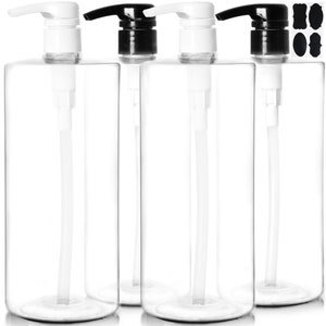 Youngever 4 Pack Pump Bottles for Shampoo 32 Ounce (1 Liter), Plastic Cylinder with Lockdown-Leak Proof-Pumps  YE949.373