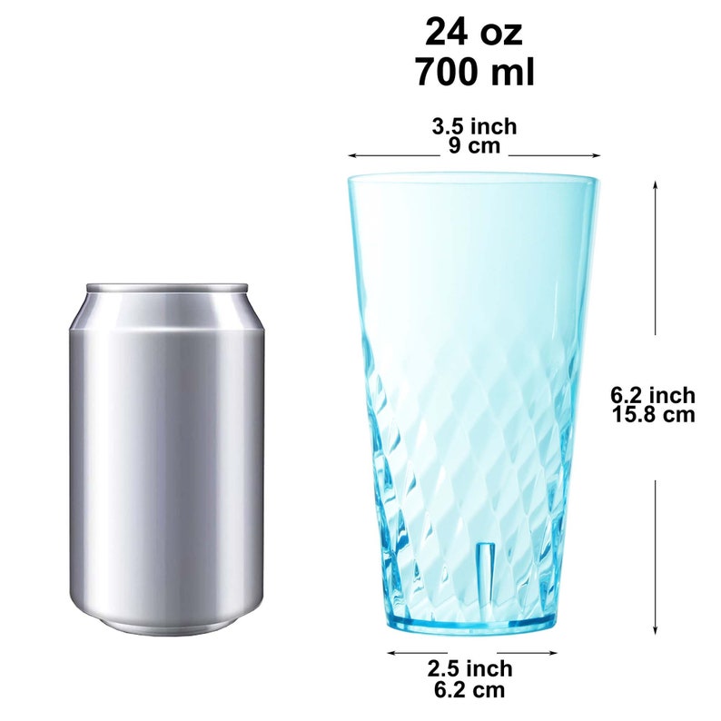 9 Pack 24OZ Plastic Tumblers, Plastic Glasses, Cafe Breakresistant