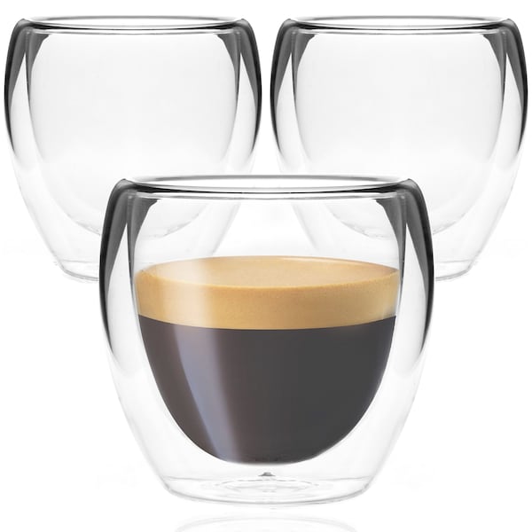 3 Pack Espresso Cups, Double Wall Thermo Insulated Espresso Cups, Glass Coffee Cups, 5 Ounce - Tall YE821.948