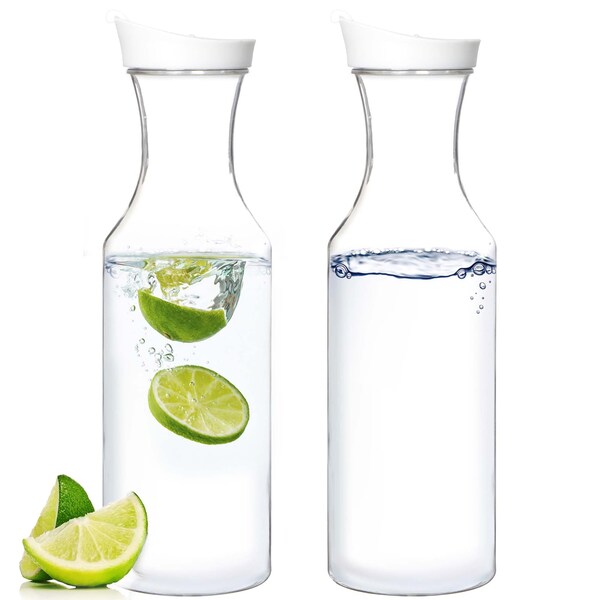 2 Pack 50 Ounce Plastic Carafe, Reusable Clear Water Pitcher, Beverage Containers with LidsYE393.679