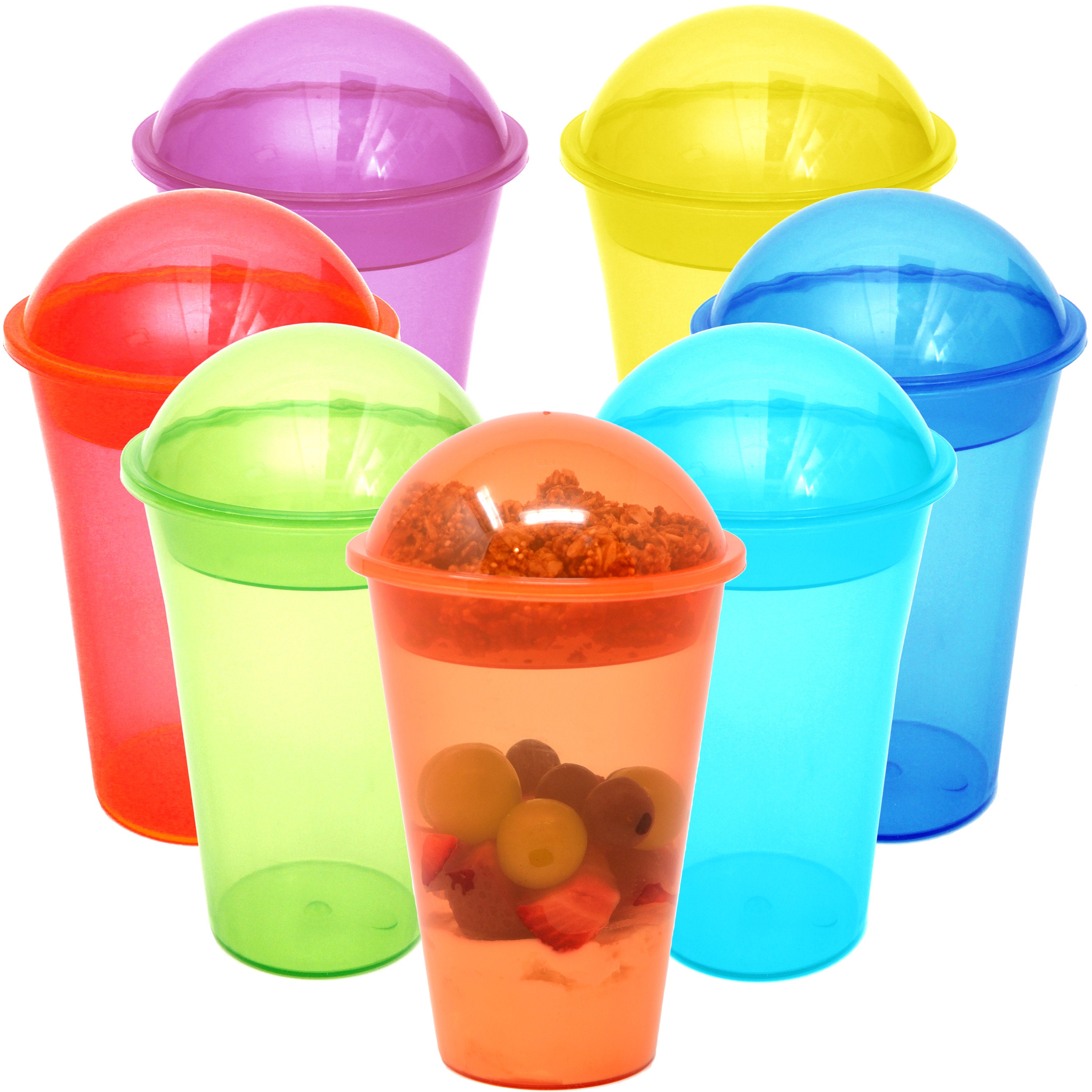 50 Pc. Clear Plastic Parfait Cups with Lids & Inserts- Durable Fruit Cups  for Party- 16 Oz. Yogurt Parfait Cups with Lids (No Hole), 4 Oz. Inserts 