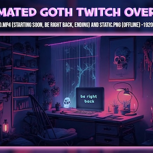 Goth twitch overlay animated - Witch skull screens perfect for your stream - neon gamer  Vtuber background