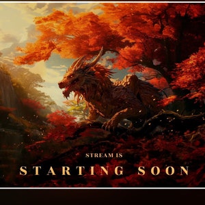 Chinese dragon Twitch overlay animated pack - fantasy forest background stream - 6 screens -Chat , live and cam overlays, panels - looped