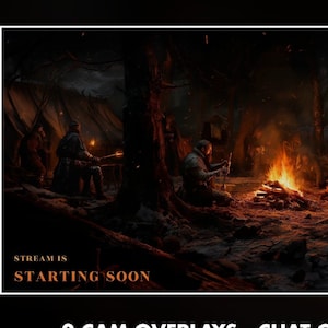 Cozy medieval campfire twitch overlay animated pack - medieval d&d cute background stream - screens - Chat, live and cam overlays - panels