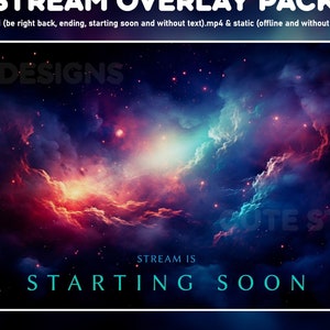 Celestial twitch overlay animated package - Aesthetic stream overlay galaxy set - background dark blue - Vtuber looped screens