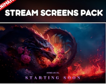 Schermate animate per Twitch Drago fantasy femminile - Sovrapposizioni di streamer di fuoco - a breve, torno subito, fine, offline