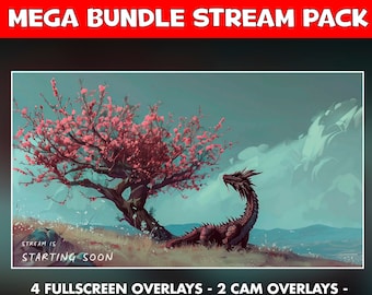 Dragon twitch overlay animated pack - mythological fantasy plain background stream - screens - Chat, live and cam overlays - panels