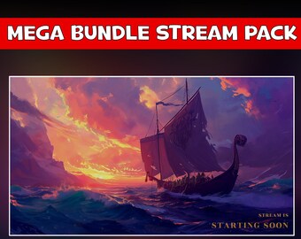 Viking Ship Twitch Overlay Pack - Nautical Adventure Animated Stream Background - Epic Viking Set - Chat, live and cam overlays - panels