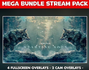 Wolf Twitch Overlay Pack - Majestic Beast Animated Stream Background - Winter forest - Chat, live and cam overlays - panels